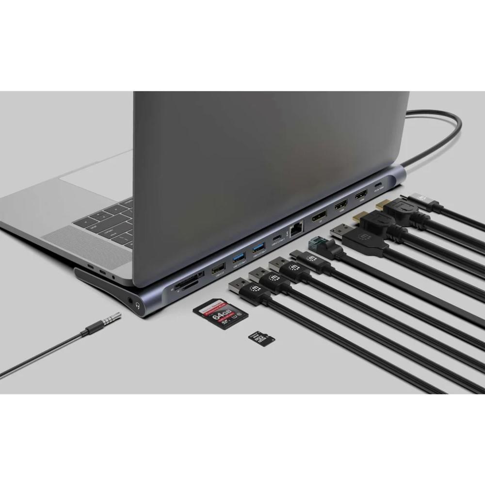 MANHATTAN Dokovací stanice USB-C 12v1,  1xDP,  2xHDMI,  2xUSB-C,  3xUSB,  1xRJ45,  čtečka SD karet,  šedá1 