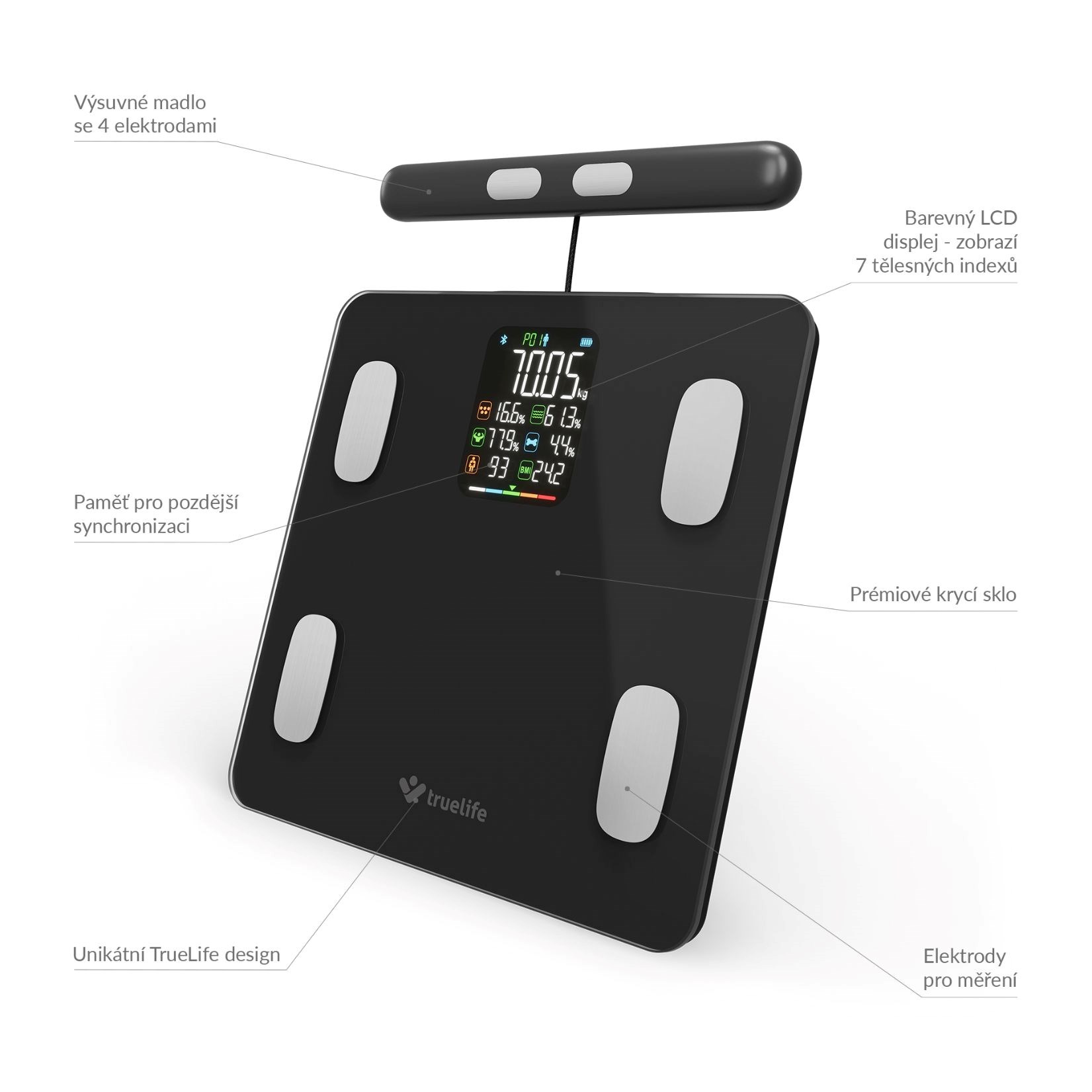 TrueLife FitScale W8 BT Black - osobní diagnostická bluetooth váha7 