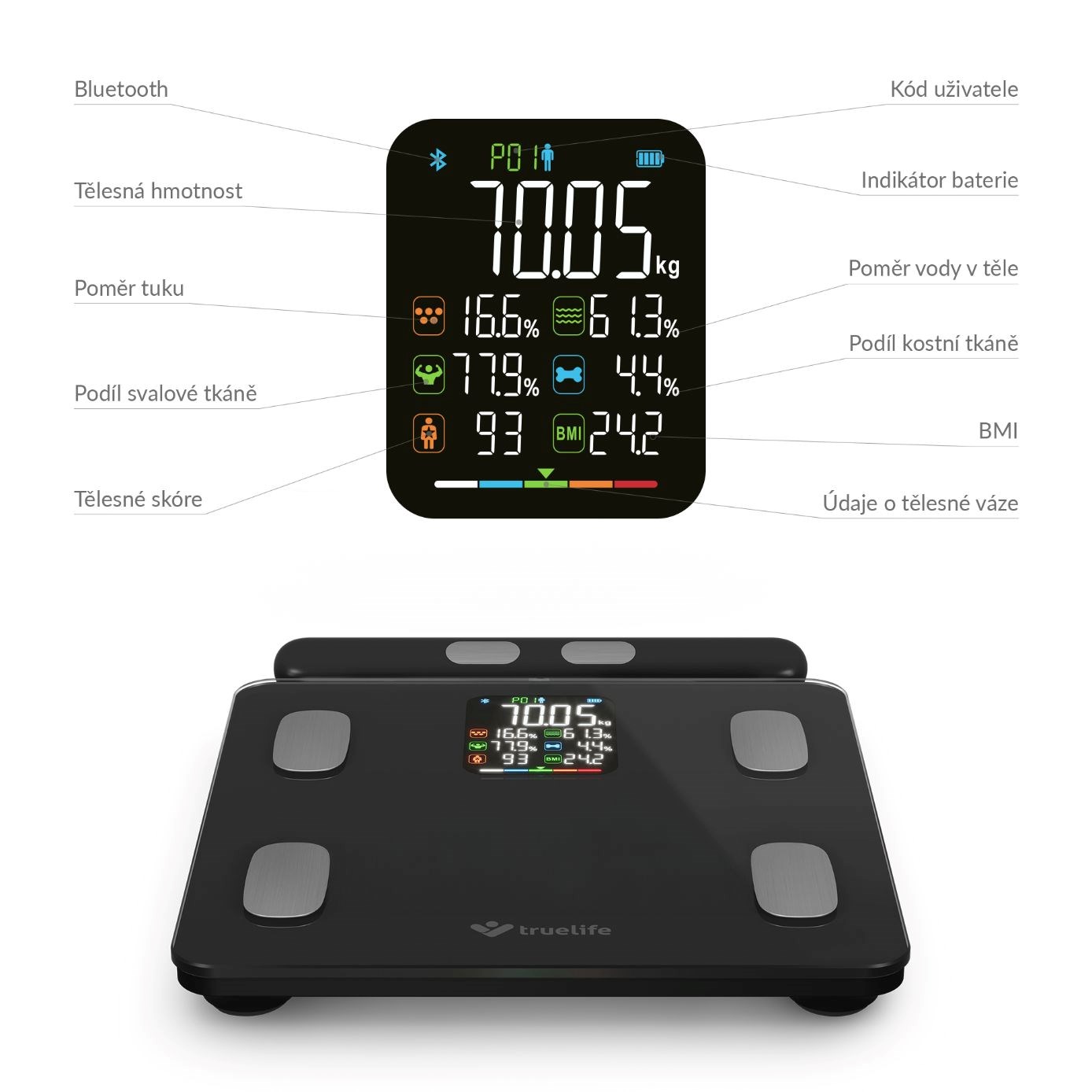 TrueLife FitScale W8 BT Black - osobní diagnostická bluetooth váha11 