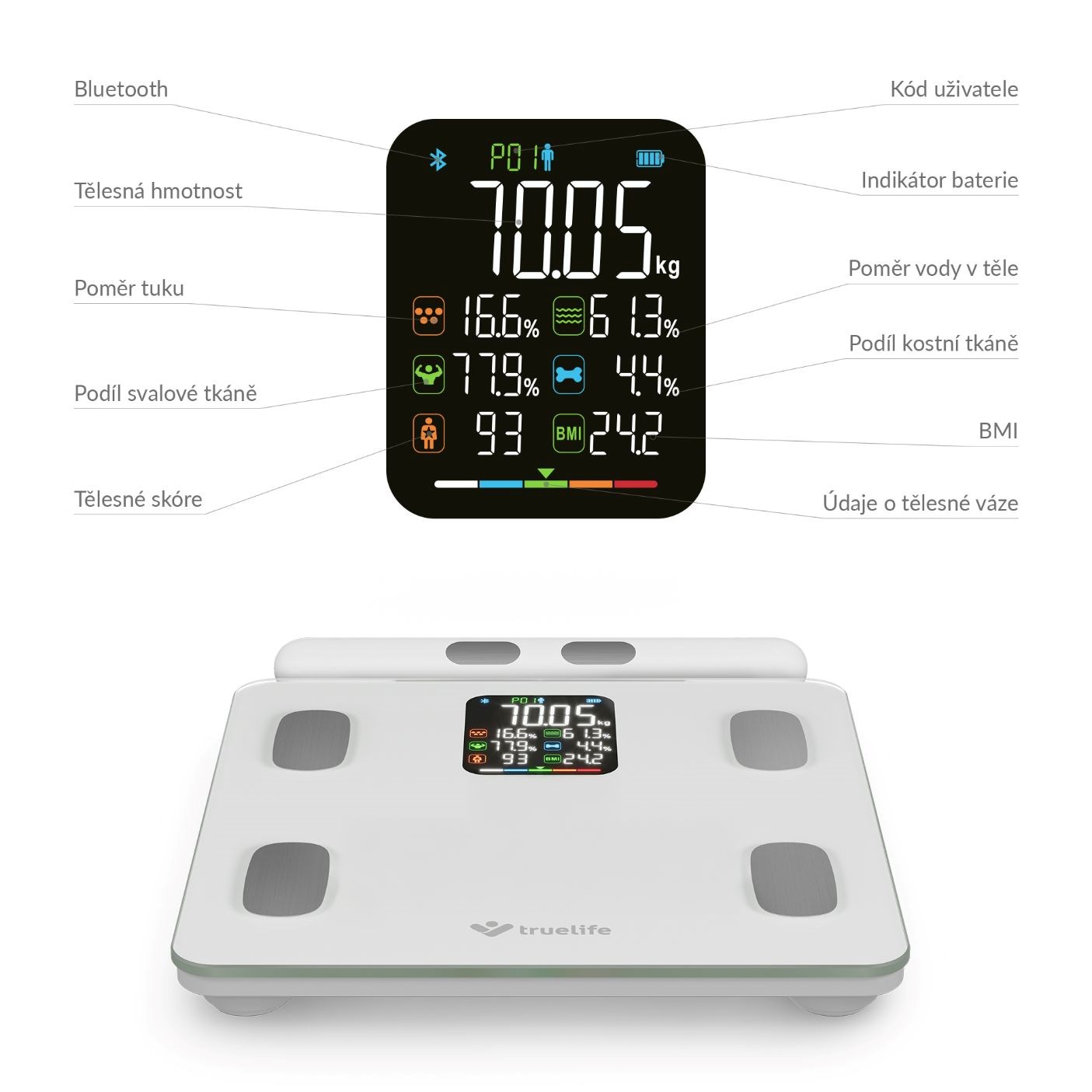 TrueLife FitScale W8 BT White - osobní diagnostická bluetooth váha8 