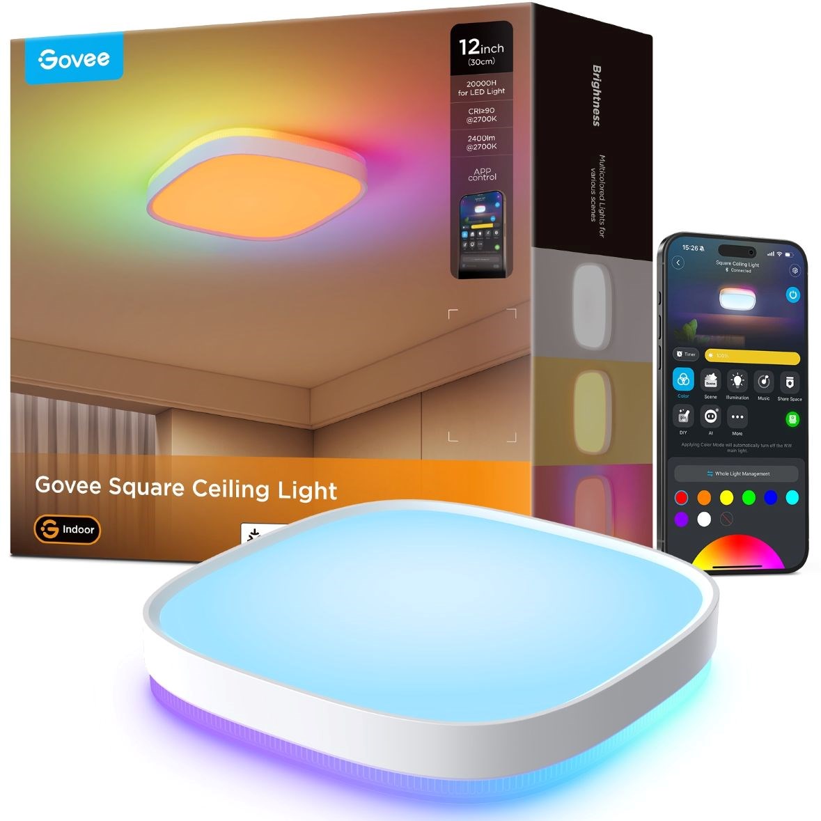 Govee RGBICWW Smart čtverhranné stropní světlo 2400lm 30cm Matter0 