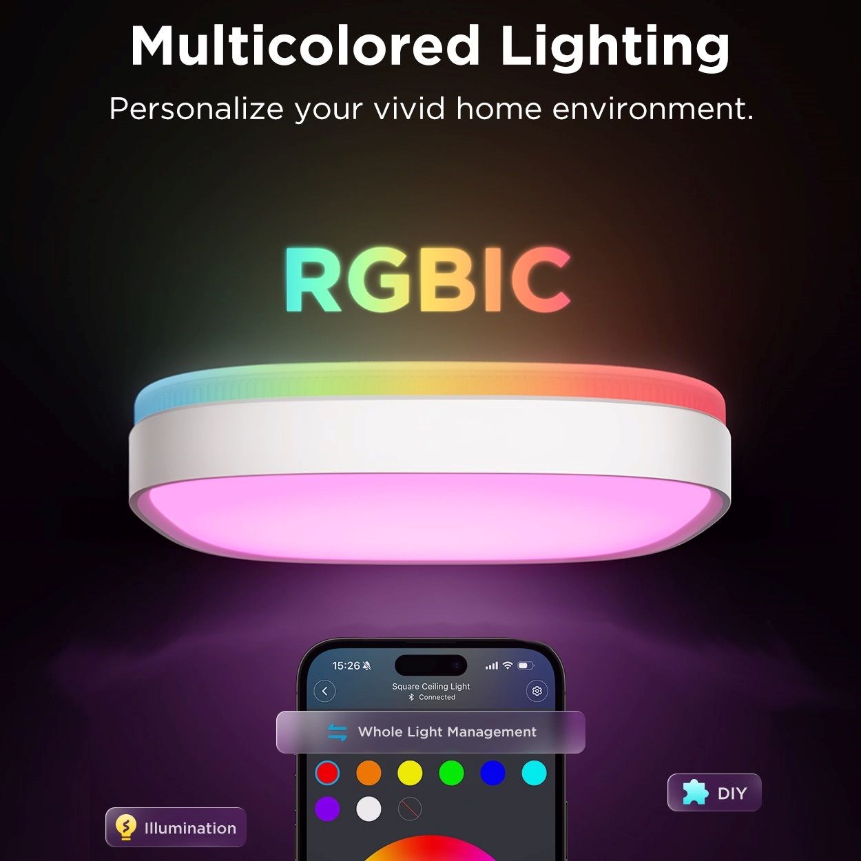 Govee RGBICWW Smart čtverhranné stropní světlo 2400lm 30cm Matter2 