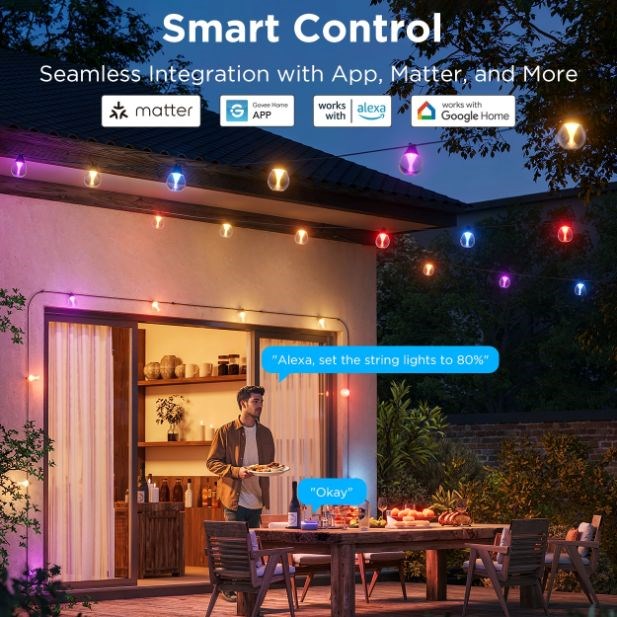 Govee RGBICW Smart zahradní řetěz 15 žárovek Matter1 