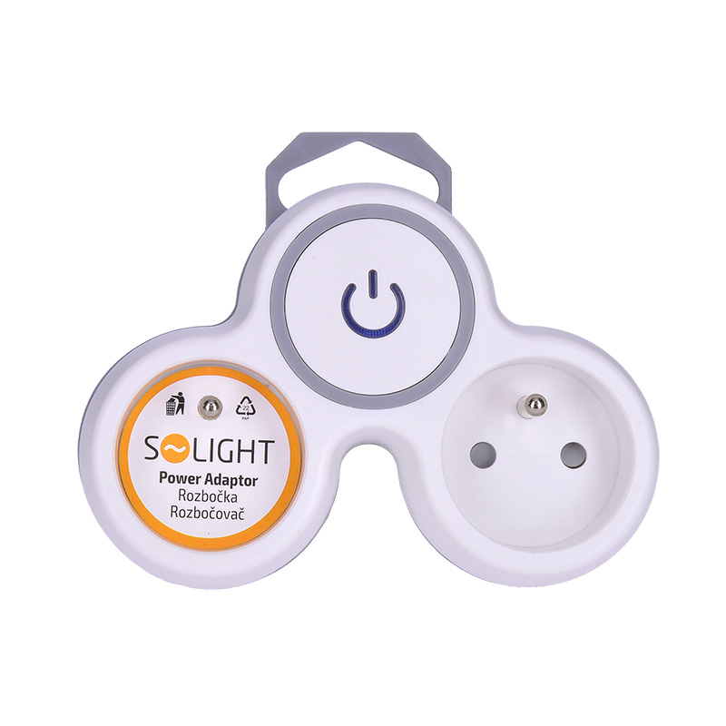 Solight rozbočka,  2x 10A,  bílá-šedá,  vypínač3 