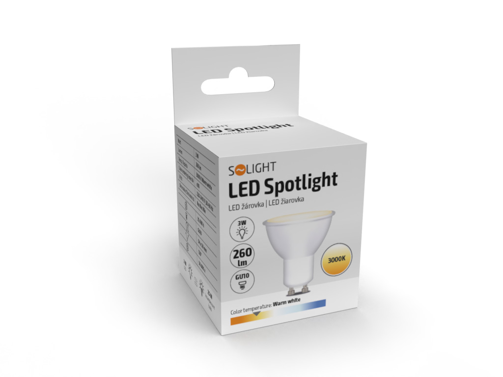 Solight LED žárovka,  bodová ,  3W,  GU10,  3000K,  260lm,  bílá1 