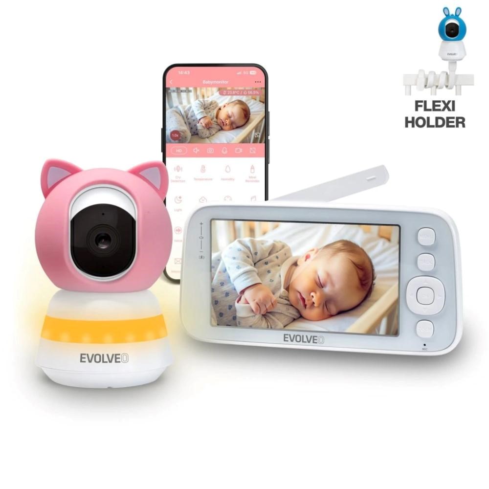 EVOLVEO Baby Monitor N5 - Set videoopatrovateľky s 360 ° dohľadom, obojsmernou komunikáciou a uspávankami, 