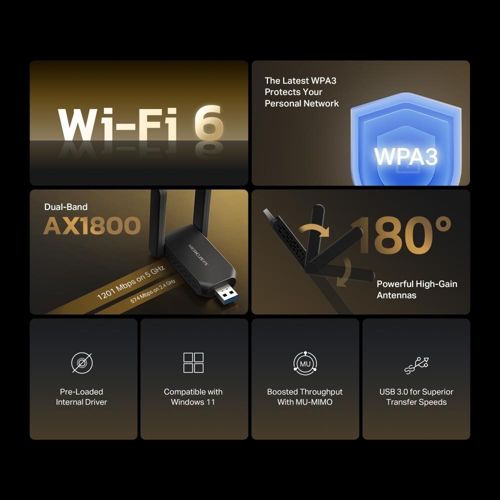 MERCUSYS MA72XH WiFi6 USB adapter (AX1800, 2, 4GHz/ 5GHz, USB3.0)3 