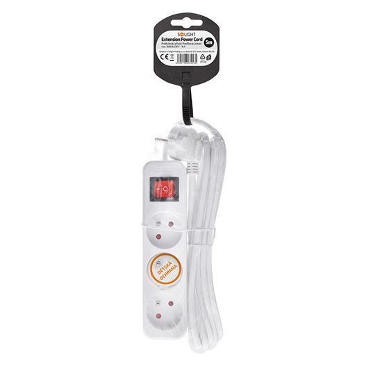 Solight prodlužovací přívod 5m,  3 zásuvky,  vypínač,  16A/ 3680W,  PVC,  bílý2 