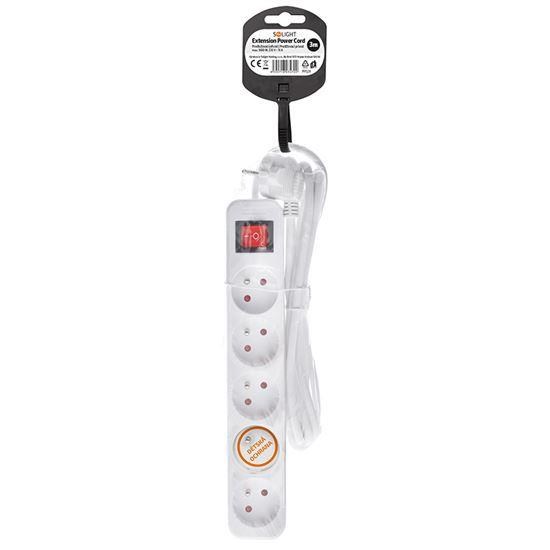 Solight prodlužovací přívod 3m,  5 zásuvek,  vypínač,  16A/ 3680W,  PVC,  bílý3 