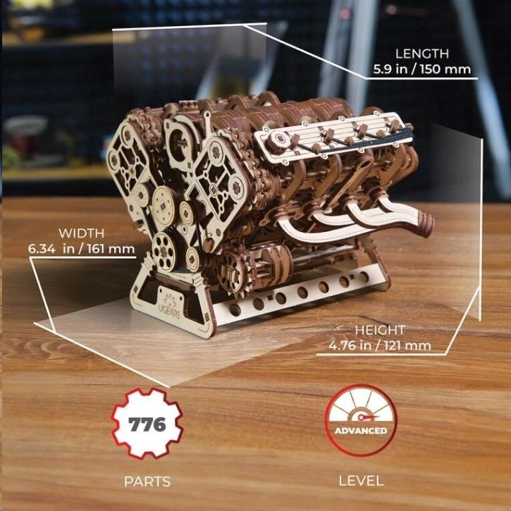 Ugears 3D dřevěné mechanické puzzle Motor V83 