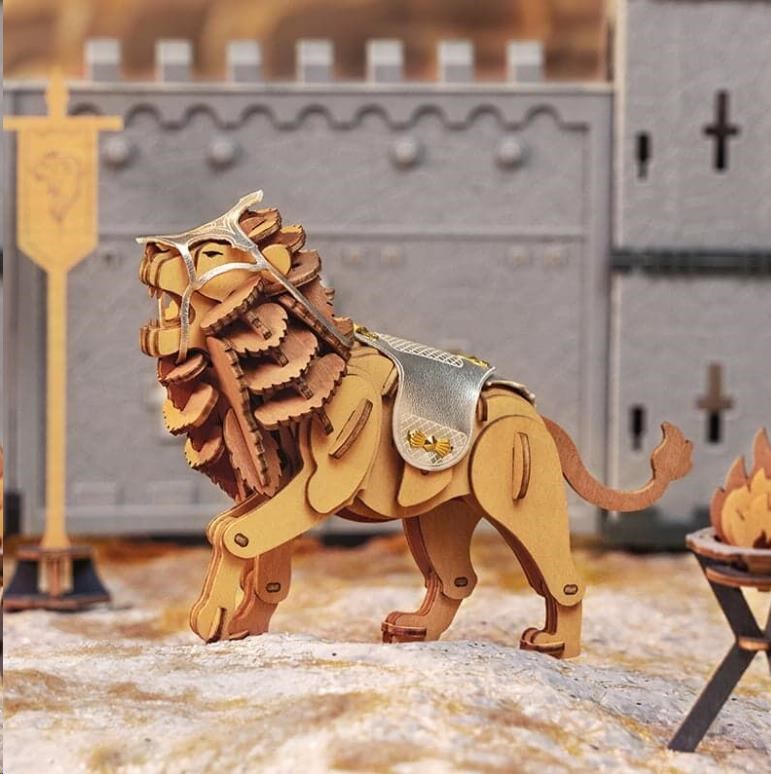 RoboTime 3D Dřevěné puzzle Bojovný lev - Warior Lion0 
