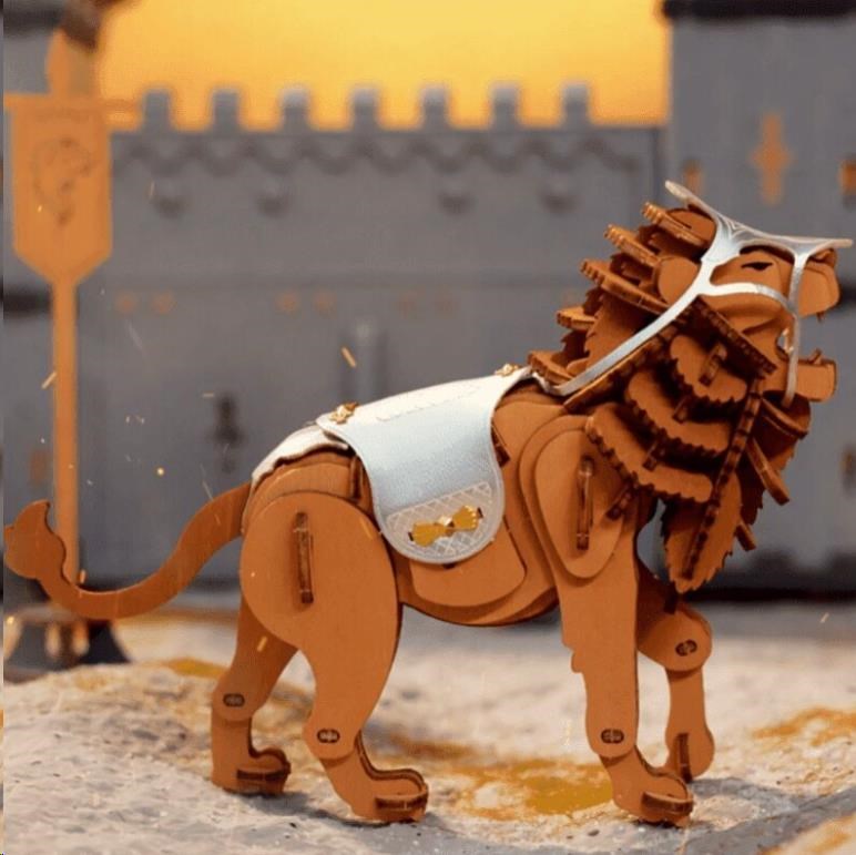RoboTime 3D Dřevěné puzzle Bojovný lev - Warior Lion2 