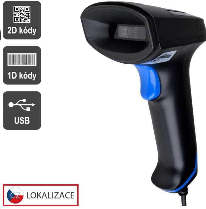 CCD 2D čítačka Virtuos HT-851A, USB (klávesnica/ RS-232 emulácia), bez stojančeka, čierna