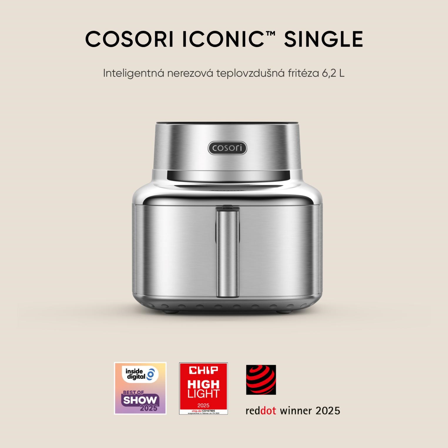 Cosori Iconic Single chytrá horkovzdušná fritéza 6, 2 L nerez5 