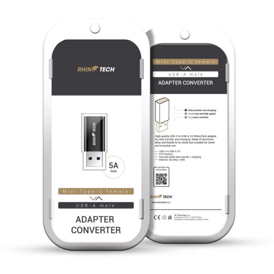 RhinoTech USB-C F na USB-A 3.0 M redukce,  OTG. černá3 