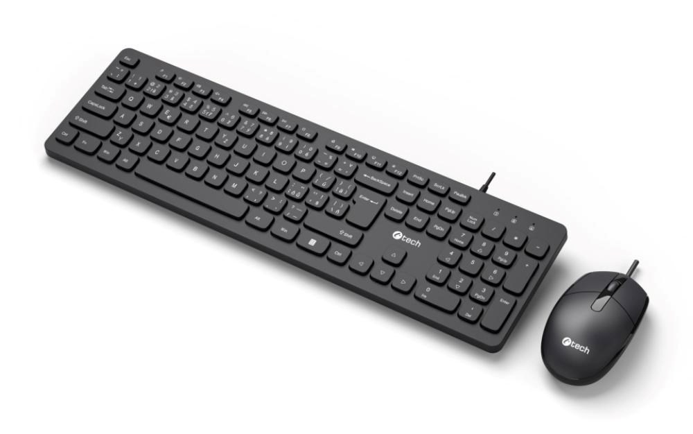 C-TECH Klávesnice KBM-105,  drátový combo set s myší,  USB,  CZ/ SK2 