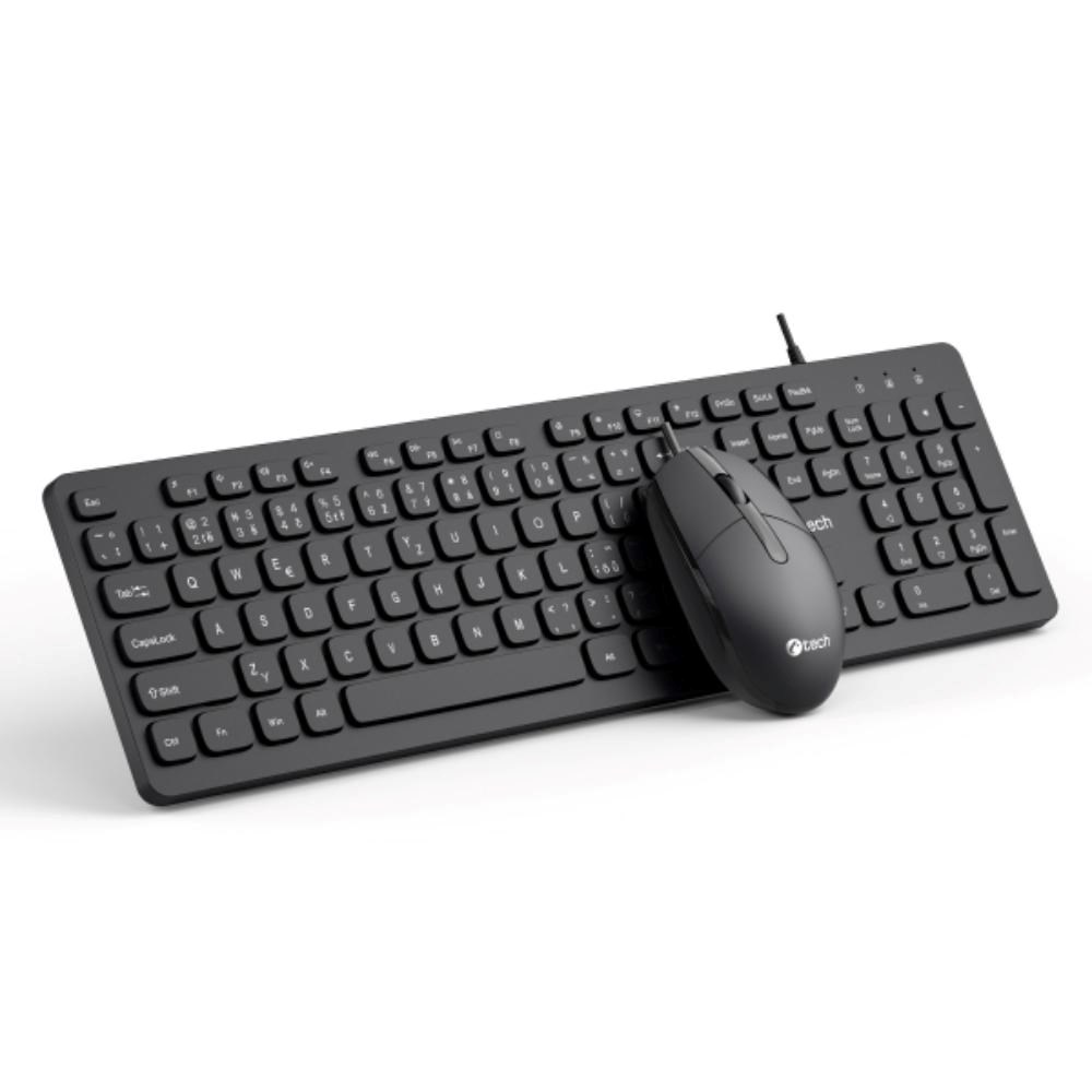 C-TECH Klávesnice KBM-105,  drátový combo set s myší,  USB,  CZ/ SK0 