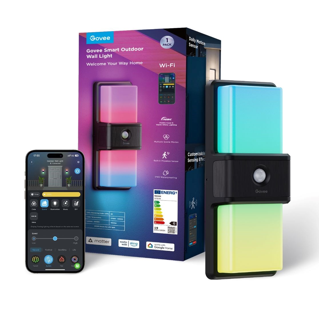 BAZAR - Govee RGBICWW Smart venkovní nástěnné světlo 1500lm Matter - Poškozený obal (Komplet)0 