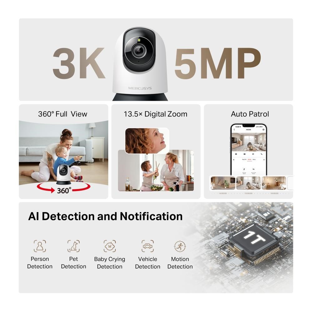 MERCUSYS MC230 domácí/ indoor kamera (5MP,  3K,  1620p,  IR 12m,  WiFi,  microSD)1 
