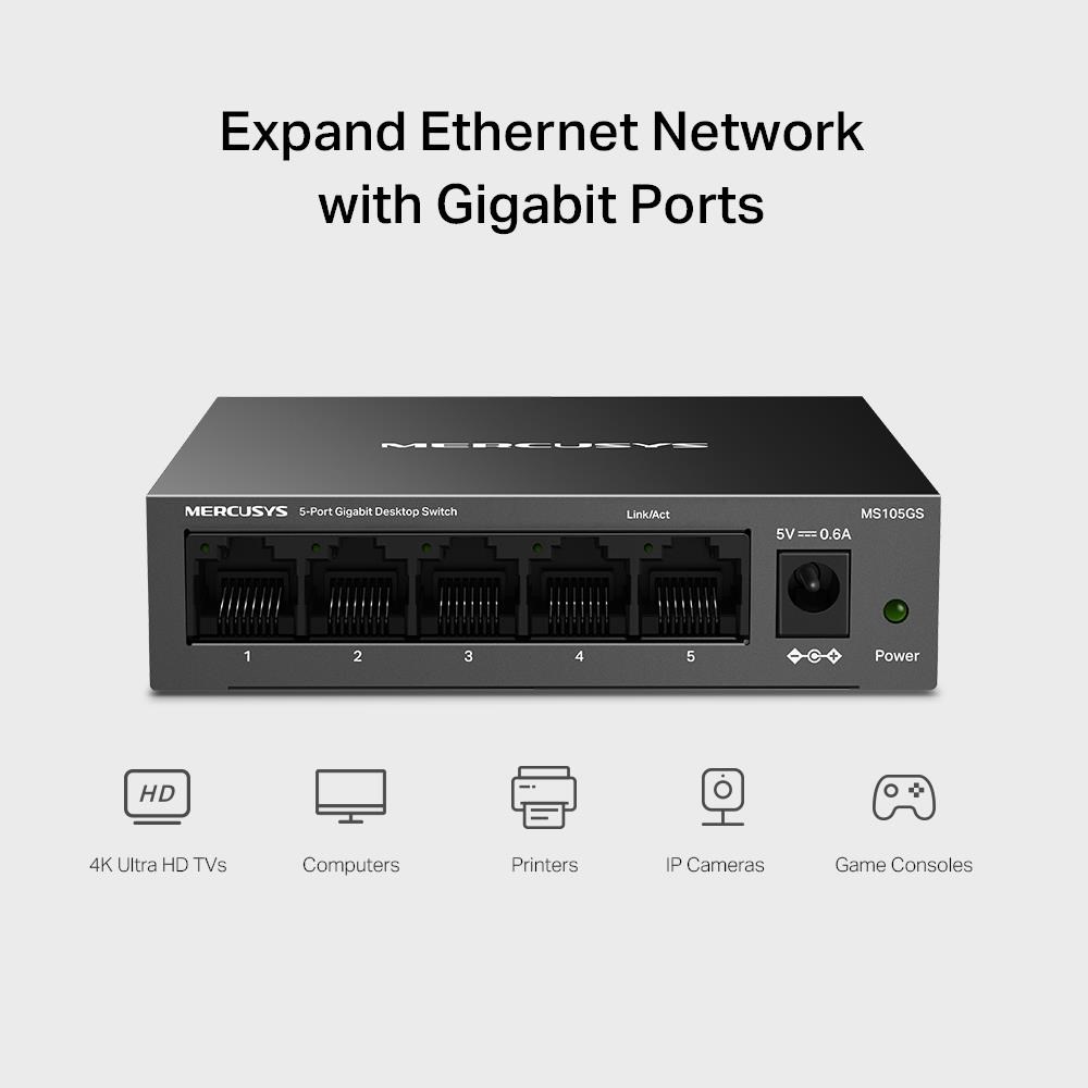 MERCUSYS switch MS105GS (5xGbE,  fanless)3 