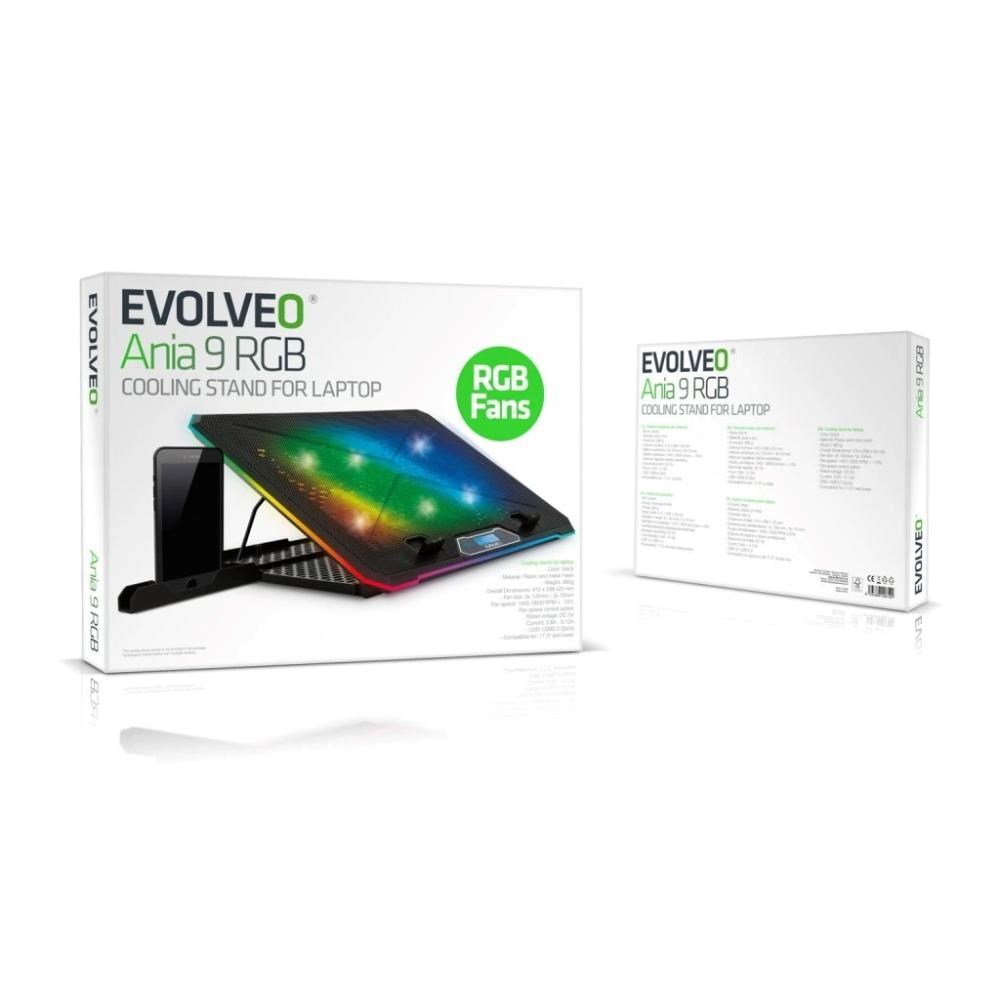 EVOLVEO A101RGB, chladiaca podložka pre notebook, 2x ventilátor, RGB podsvietenie