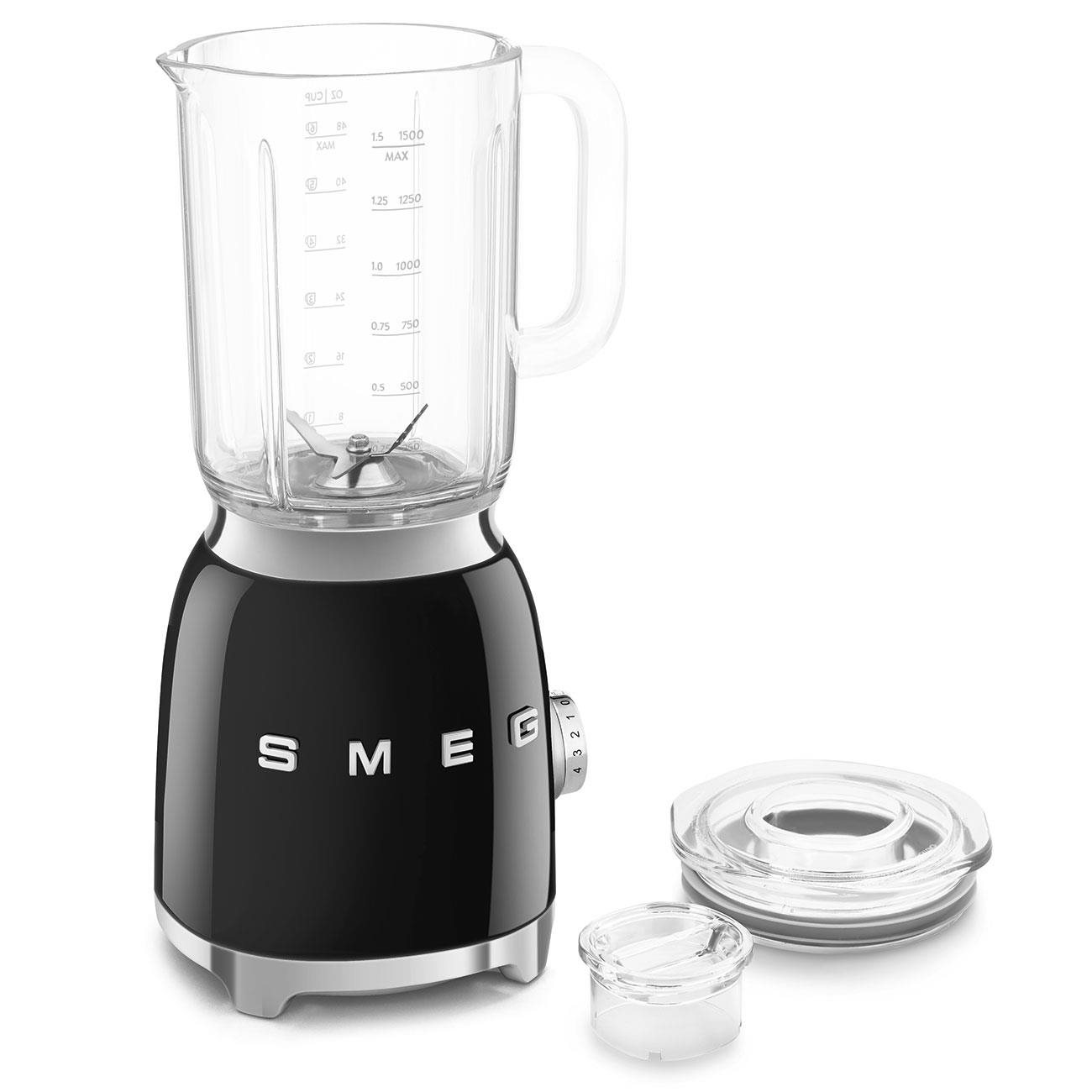 Smeg BLF03BLEU mixér,  800 W,  4 programy,  funkce pulse,  18000 RPM,  nerezové ostří,  Ice crush,  50"s Style,  černý4 