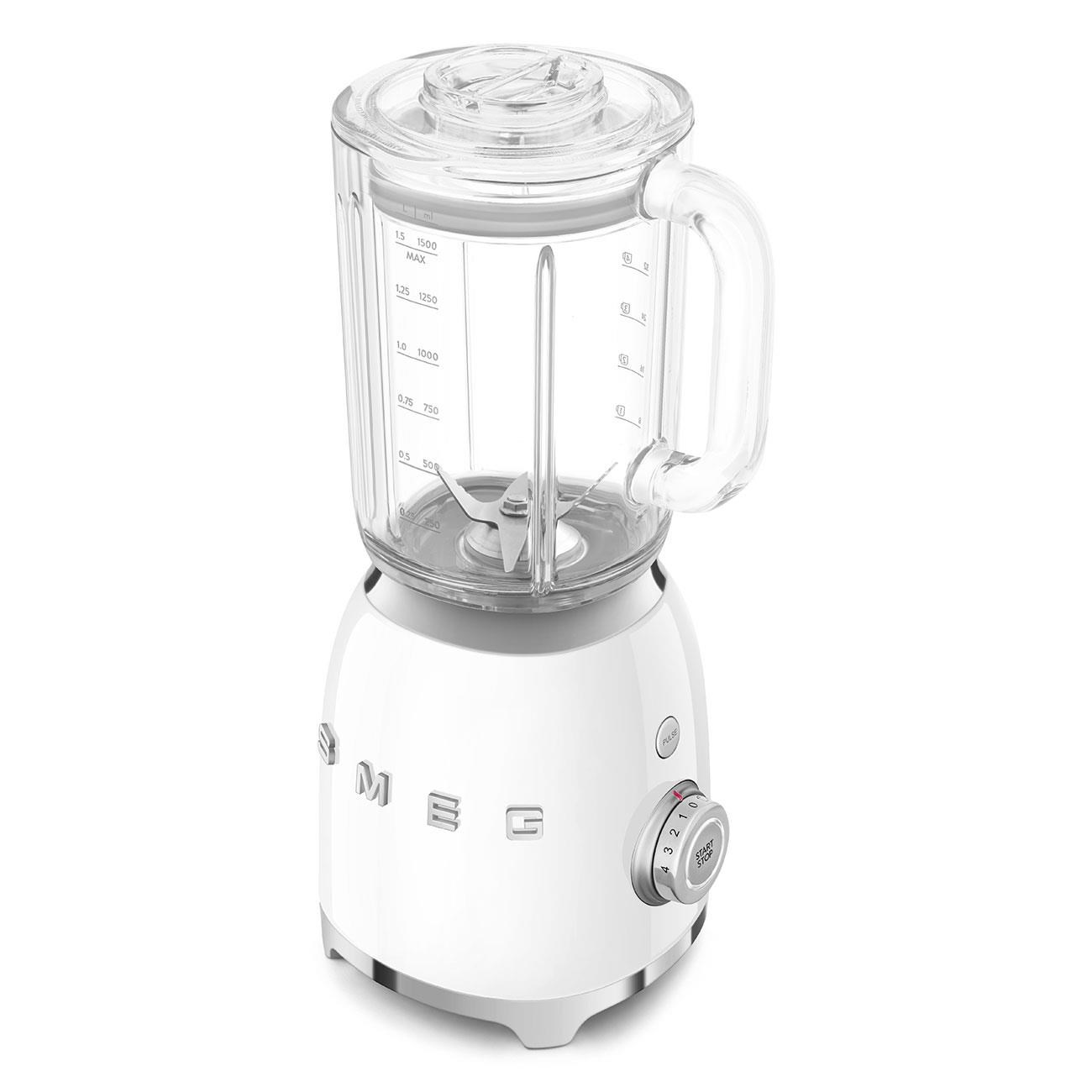 Smeg BLF03WHEU mixér,  800 W,  4 programy,  funkce pulse,  18000 RPM,  nerezové ostří,  Ice crush,  50"s Style,  bílý2 