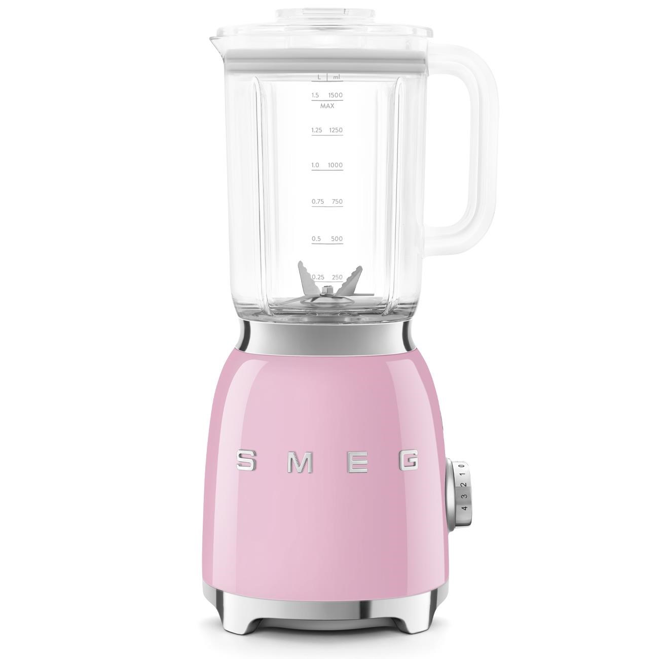 Smeg BLF03PKEU mixér,  800 W,  4 programy,  funkce pulse,  18000 RPM,  nerezové ostří,  Ice crush,  50"s Style,  růžový3 