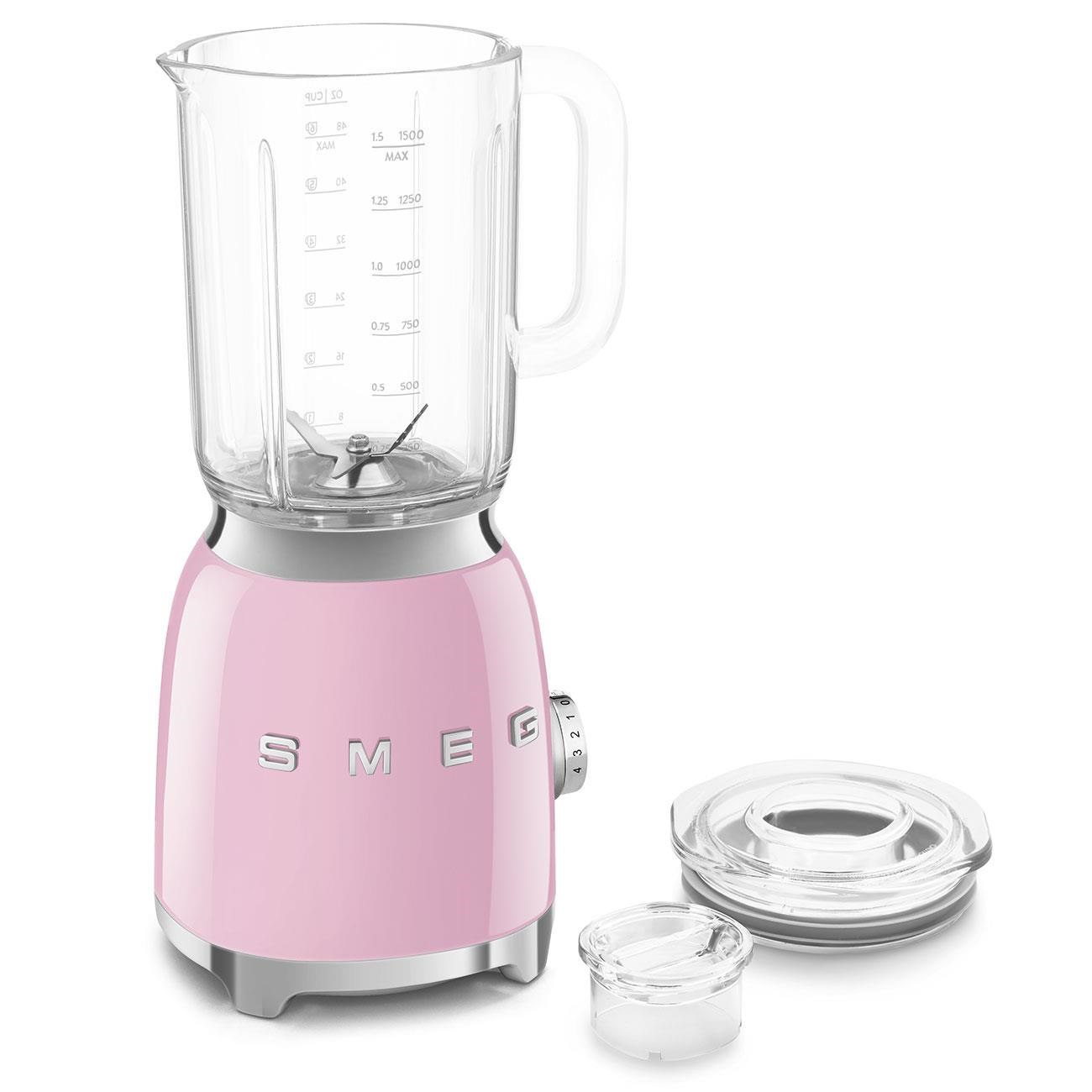 Smeg BLF03PKEU mixér,  800 W,  4 programy,  funkce pulse,  18000 RPM,  nerezové ostří,  Ice crush,  50"s Style,  růžový4 