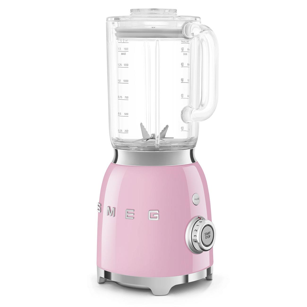 Smeg BLF03PKEU mixér,  800 W,  4 programy,  funkce pulse,  18000 RPM,  nerezové ostří,  Ice crush,  50"s Style,  růžový1 
