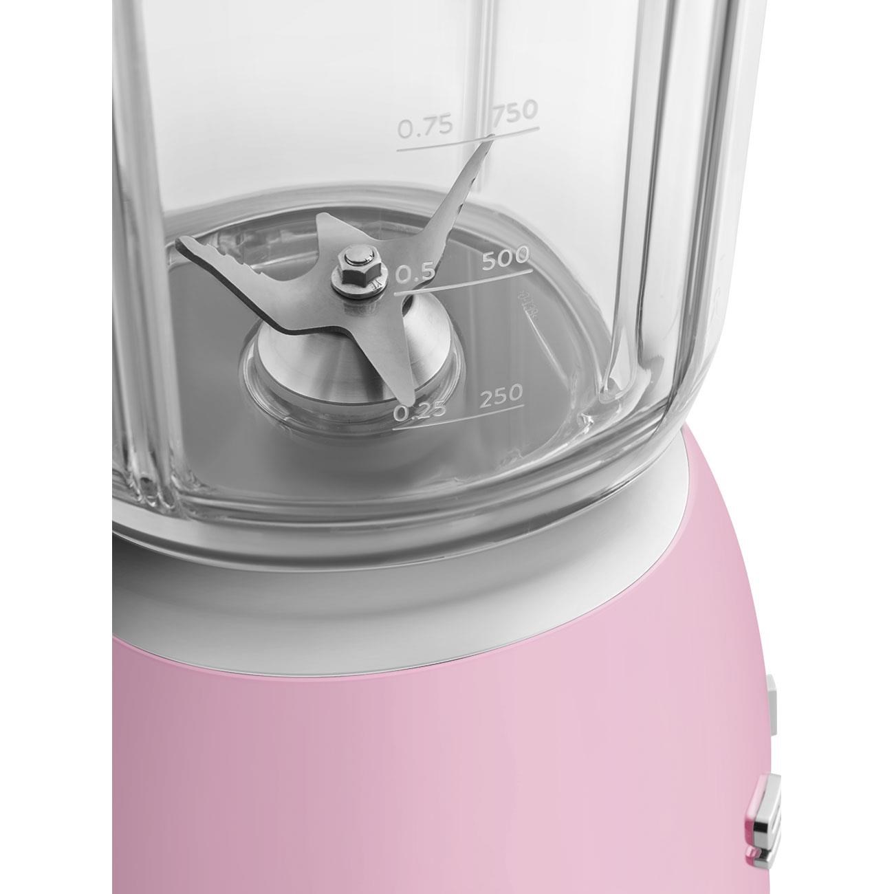 Smeg BLF03PKEU mixér,  800 W,  4 programy,  funkce pulse,  18000 RPM,  nerezové ostří,  Ice crush,  50"s Style,  růžový5 