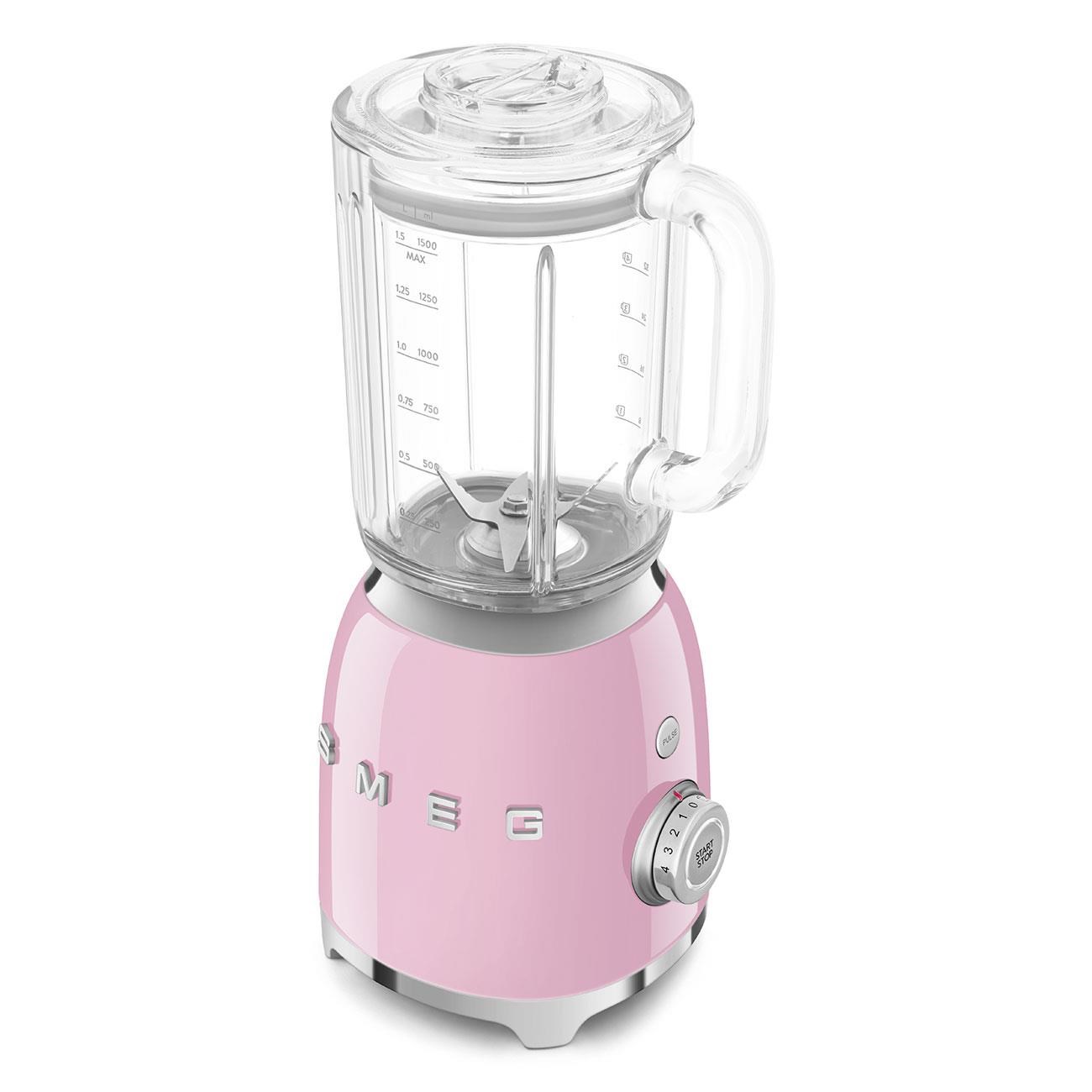 Smeg BLF03PKEU mixér,  800 W,  4 programy,  funkce pulse,  18000 RPM,  nerezové ostří,  Ice crush,  50"s Style,  růžový6 