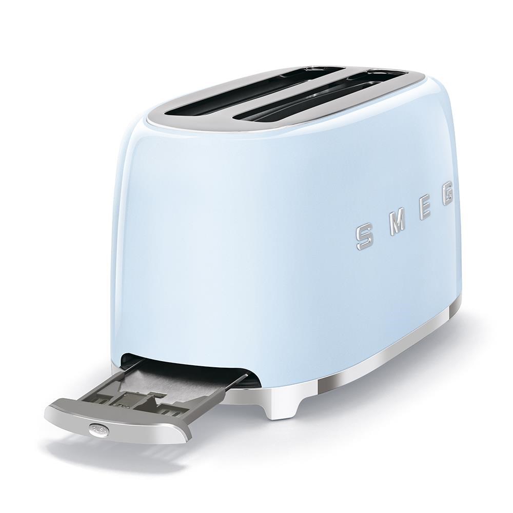Smeg TSF02PBEU,  toustovač /  topinkovač,  4 toasty,  6 úrovní opékání,  zásuvka na drobky,  styl. 50. let,  pastelově modrý2 