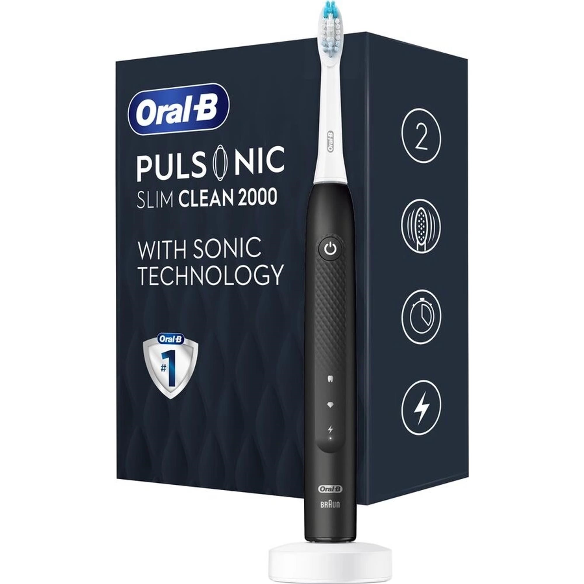 Oral-B Pulsonic Slim Clean 2000 Black,  sonický zubní kartáček,  2 režimy čištění,  časovač,  bělící0 