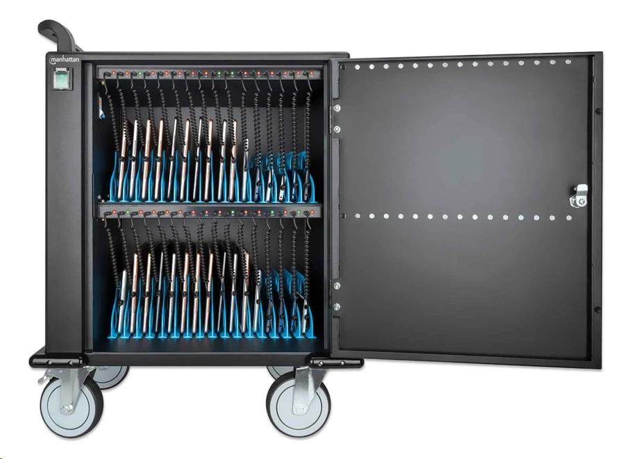BAZAR - MANHATTAN nabíjecí vozík - 32 portů,  576 W,  přepěťová ochrana,  tichá ventilace,  kovové pouzdro,  černá - Poškozen0 