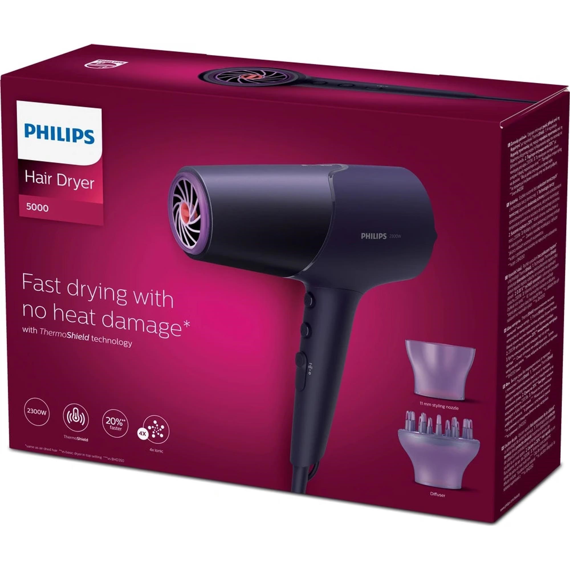 Philips Series 5000 BHD514/ 00 vysoušeč vlasů,  fialový,  2300 W,  ThermoShield,  ionizační péče,  6 nastavení,  Cool Shot3 