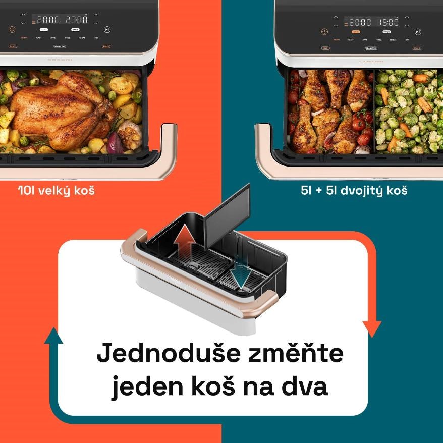 Cosori Dual Blaze TwinFry chytrá horkovzdušná fritéza10 L,  keramika,  bílá7 
