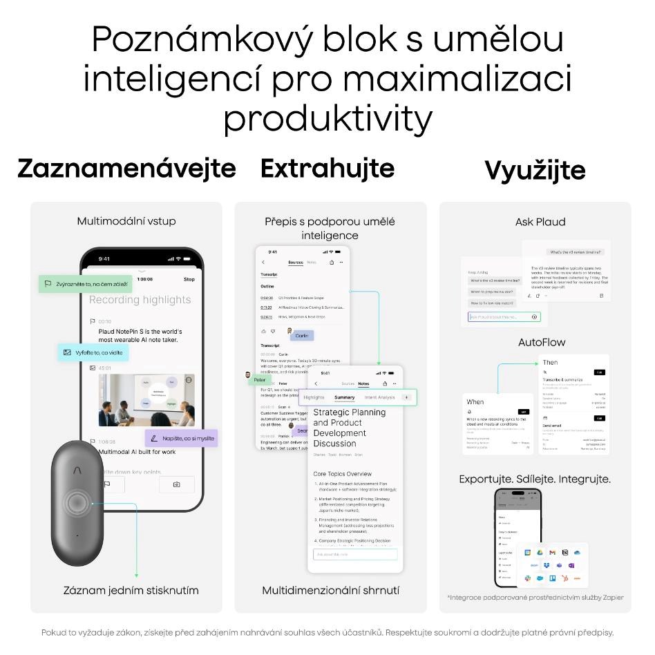 PLAUD Note Pin S Silver - AI hlasový záznamník + náramek a šňůrka na krk5 