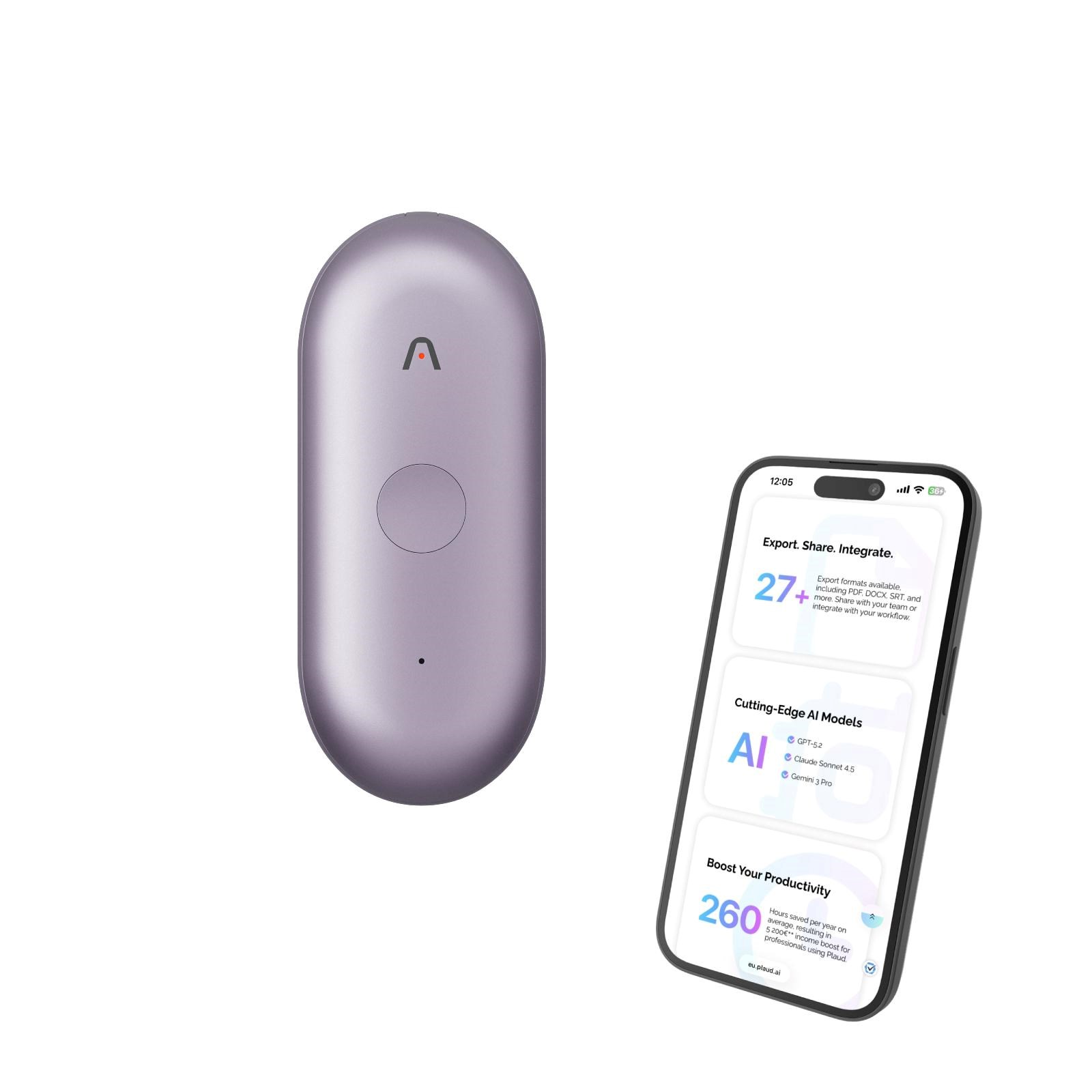 PLAUD Note Pin S Purple - AI hlasový záznamník + náramek a šňůrka na krk0 