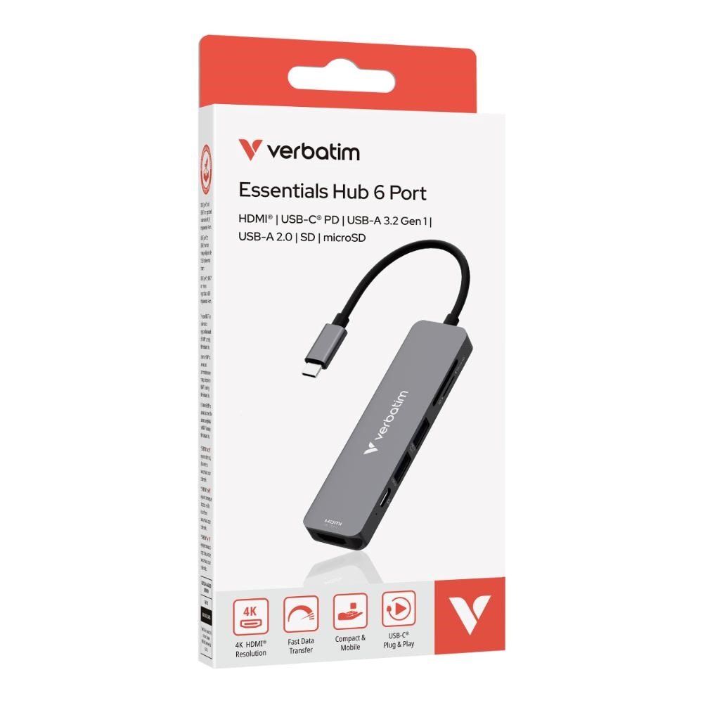 VERBATIM Dokovací stanice USB-C,  6v1,  HDMI,  USB-C PD,  USB 3.0,  USB 2.0,  SD a microSD,  šedá3 