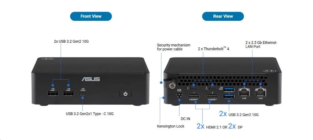 ASUS NUC 16 Pro Mini PC/ NUC16GDK/ Core Ultra 7-356H/ 2x 8GB DDR5+1TB SSD+W11 PRO/ USB 7x/ 2x LAN/ WiFi/ Intel Graphics/ L10/ EU7 