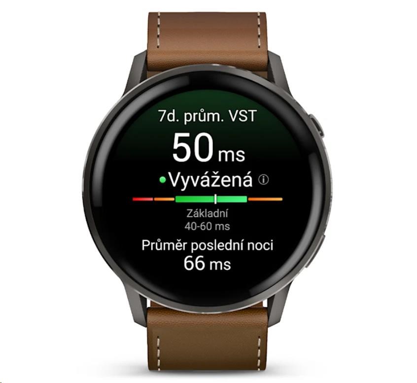 Garmin Venu 4 (45 mm) Slate /  Černý silikonový řemínek a Hnědý kožený řemínek,  EU5 