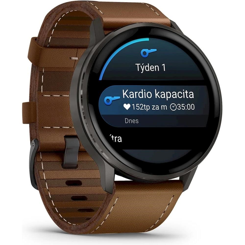 Garmin Venu 4 (45 mm) Slate /  Černý silikonový řemínek a Hnědý kožený řemínek,  EU1 