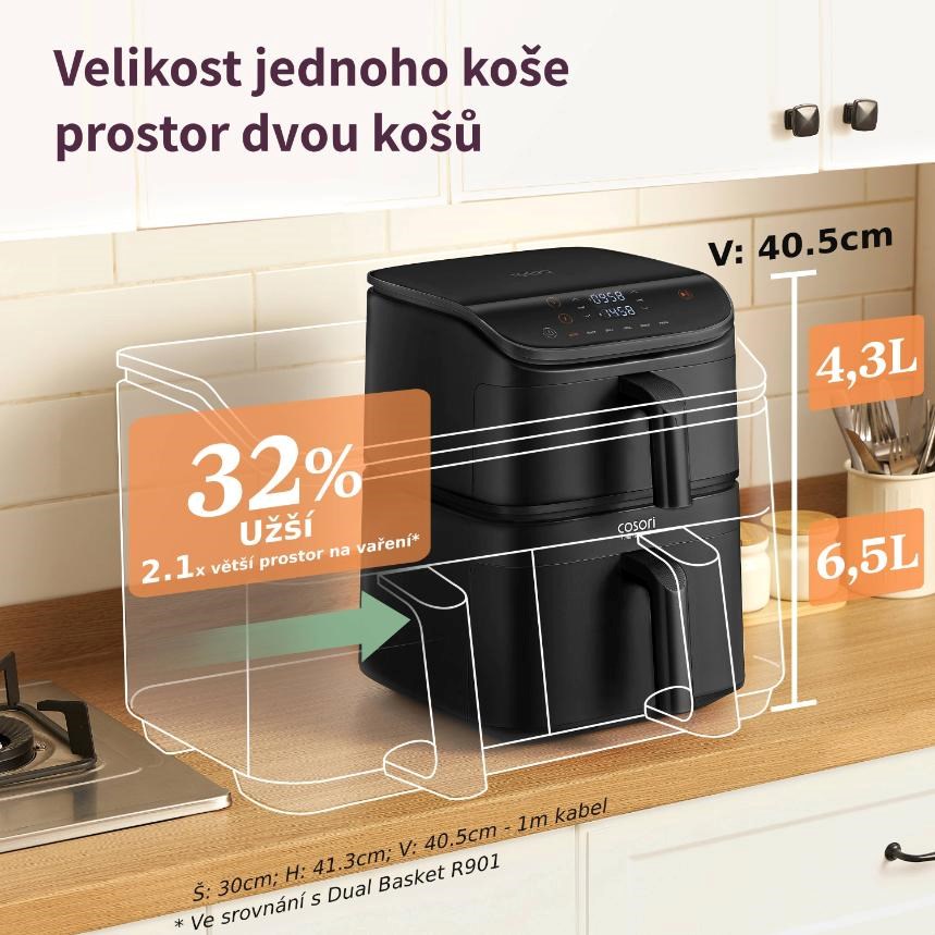 Cosori Turbo Tower horkovzdušná fritéza 10, 8 L,  keramika,  černá3 