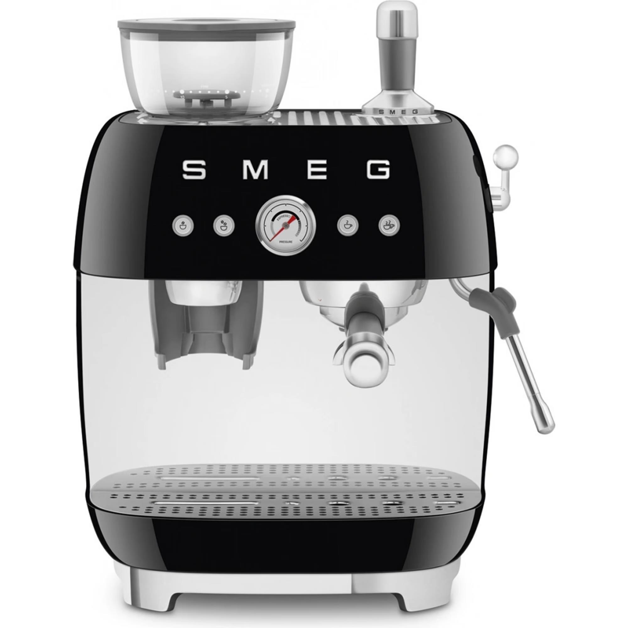 Smeg EGF03BLEU Retro Style pákový kávovar,  černý,  integrovaný mlýnek,  20 bar,  2, 4 l,  1650 W0 
