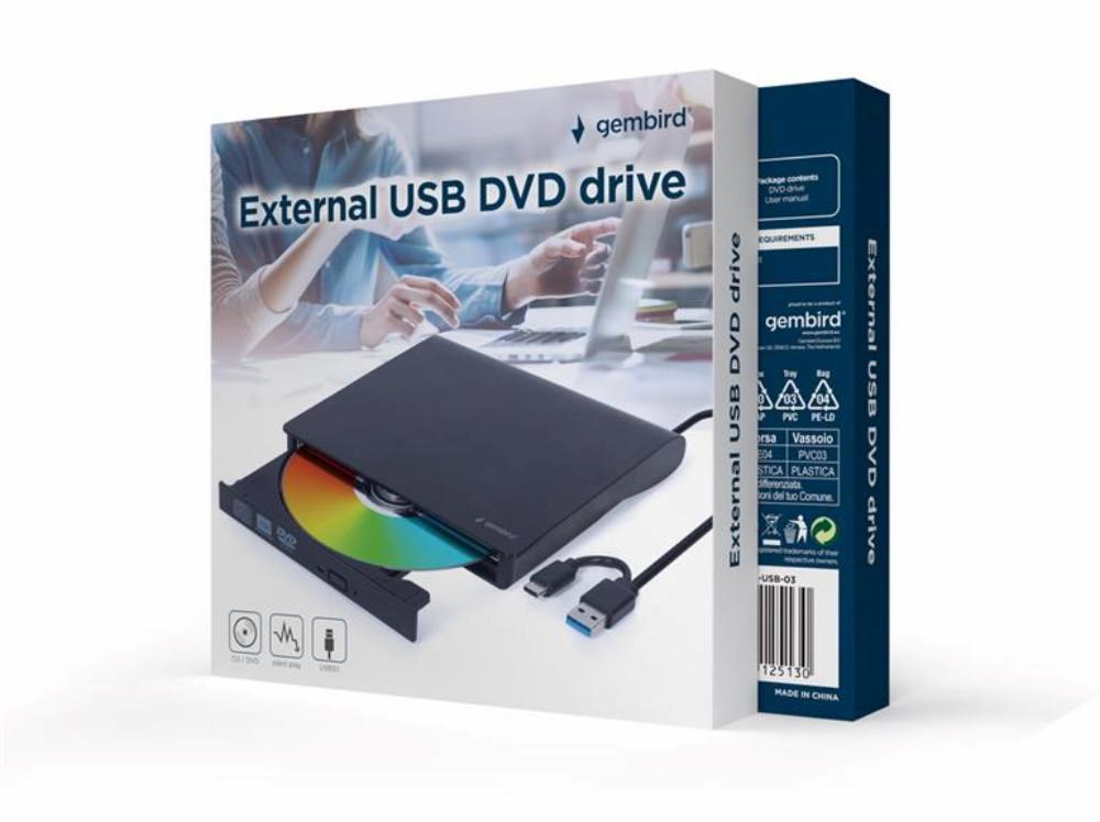 GEMBIRD externí mechanika DVD,  USB-C,  černá1 