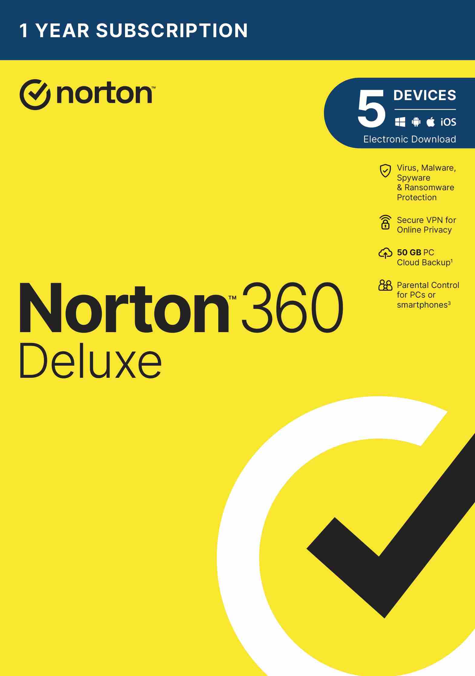 Norton 360 Deluxe 50GB, 1 lic. 5 zar. 12 mes.1 