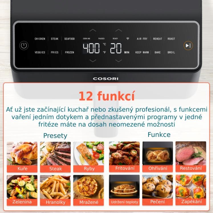 Cosori Dual Blaze 6.4L SMART horkovzdušná  fritéza + 5x špíz a gril. rošt,  černá7 
