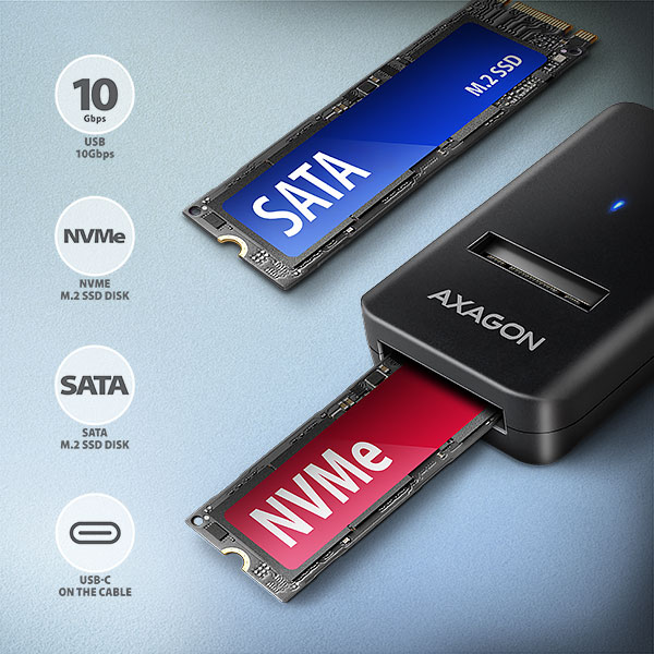 BAZAR - AXAGON ADM2-CM USB-C 10Gbps - M.2 NVMe & SATA SSD adaptér,  kabel USB-C 10cm - Poškozený obal (Komplet)1 