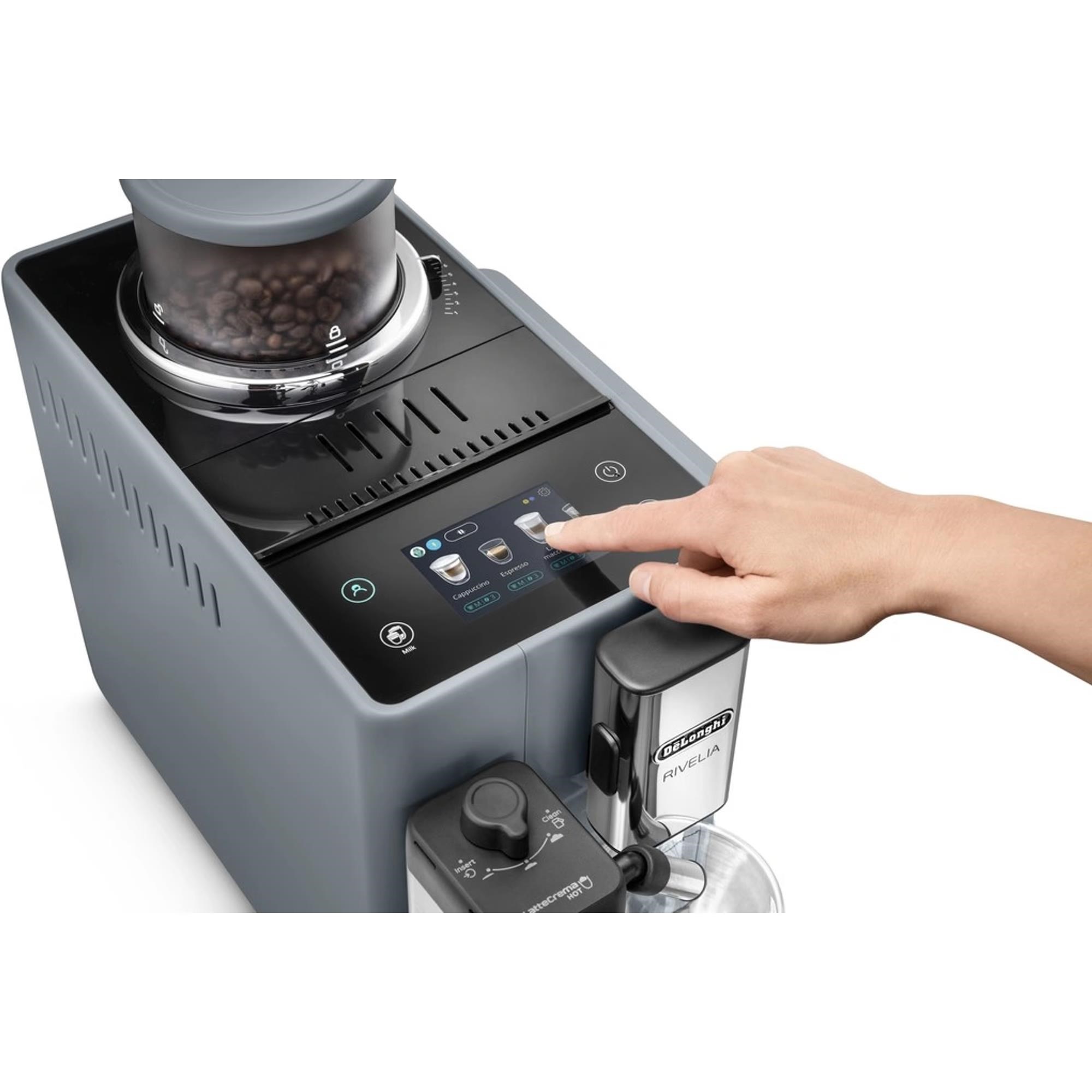 BAZAR - DeLonghi Rivelia EXAM440.55.G,  automatický kávovar šedý,  LatteCrema,  Bean Switch,  Bean Adapt,  16 nápojů - Poškoz2 